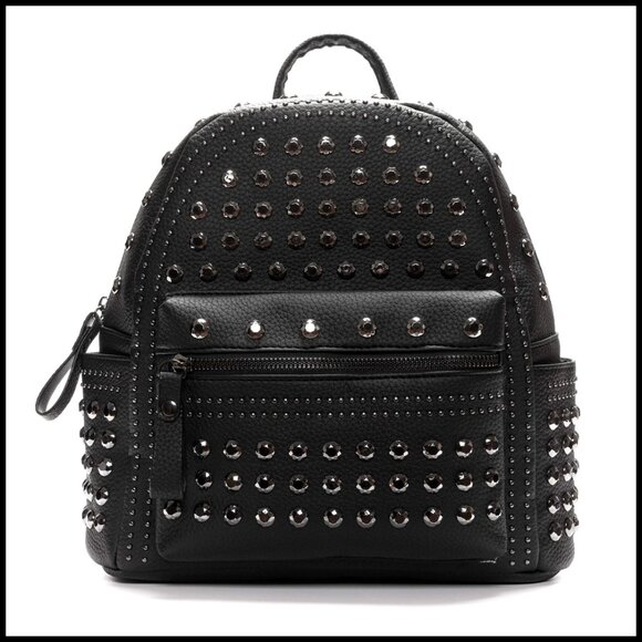 Faux Leather Studded Rhinestone Motorcycle Biker Backpack Purse Gothic Style main image 4